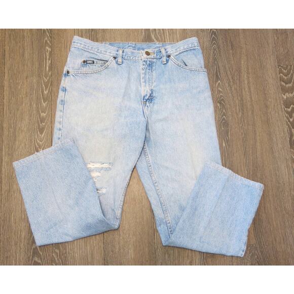 LEE Distressed Jeans 34x30-actual 32x27 Men's Stone Washed Trashed Light Blue - Picture 3 of 11